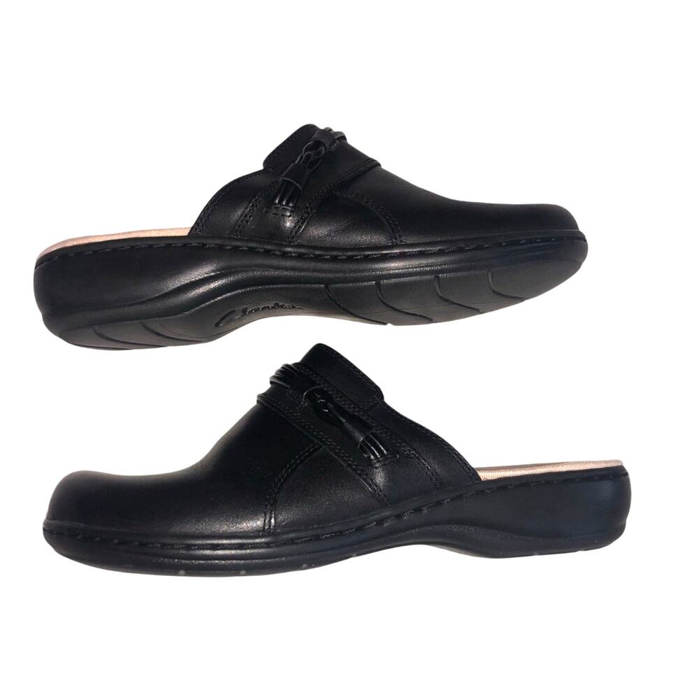 Clarks Collection Black Leather Clog Mules Size 7.5 Comfort Boho Slip On Shoes